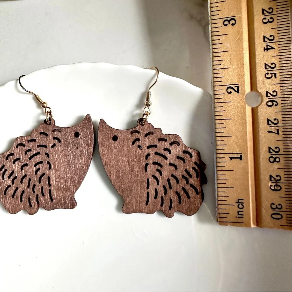 2/$30🌵 Hedgehog Dark Wood Earrings Animal Lasercut Lightweight Woodland NEW